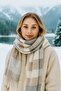 Soft Textured Mixed Striped Ecru - Anthracite Thick Shoulder Shawl Scarf