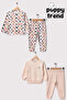 Unisex Children's Leaves Patterned Digital Printed 100% Cotton & Ribbed Knit Double Set Premium Series