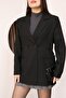 Black Blazer with Side Belt Detail Women's Jacket
