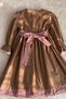 Girl's Winter Corded Fabric Velvet Cotton Cream Floral Belted Midi Length Dress - 3