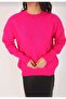 Fuchsia Crew Neck Oversized Knitwear Women's Sweater - 8