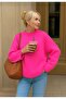 Fuchsia Crew Neck Oversized Knitwear Women's Sweater