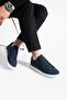 Men's Navy Blue Genuine Leather Comfortable Sole Casual Sneaker Shoes - 2