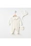 Newborn Baby Girl Cotton Jumpsuit Lora Hat and Glove Set Hospital Discharge Gift Baby Set Ecru