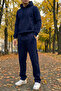 بنطال رياضي رجالي باللون الأزرق الداكن قصة مريحة 3 Threaded Sweatpants