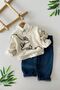 My Little Girl's 3-Piece Set with Butterfly Embroidery and Stones - Jeans and Trousers - Cream - 2