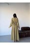 Khaki Pleated Long Dress with Waistband - 7