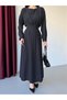 Black waist-tied pleated long dress - 6