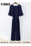 Womens Casual Jumpsuit Outfit 3/4 Long Sleeve Top And Loose Straight Leg Long Pants Romper Set With - 7