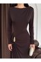 Brown Buckle Detail Draped Long Dress - 3