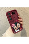 Samsung Galaxy A55 Compatible Impact Protection Lens Protection Claret Red Silicone Case Mickey Mouse Pattern