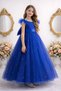 Ruffle Sleeves Cobalt Blue Long Pearl Girls Princess Dress Graduation Birthday Dress