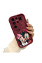 Samsung Galaxy S23 Ultra Compatible Impact Protection Lens Protection Claret Red Silicone Case Mickey Mouse Pattern - 3