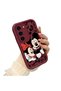 Samsung Galaxy S23 Compatible Impact Protection Lens Protection Claret Red Silicone Case Mickey Mouse Pattern - 3
