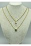 Steel Gold Double Green Heart Sword Necklace - 25-Clkk153 - 2