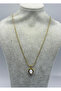 Steel gold oval white design necklace - 26clko05 - 2