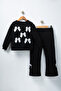 Girl's Black Sweatshirt with Ribbon & Bow Detail - Loose Fit Top and Bottom Set