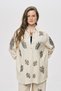 Women's Bead Embroidered Cotton-Linen Natur Oversize Shirt