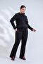 Plus Size Women's Trousers with Leg Detail in Black - 3