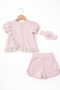 Baby Girl Lace Shorts Set & Headband – 3-Piece Pink - 2