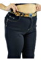 Plus Size High Waist Belted Stone Detailed Denim Mom Women's Trousers - 2