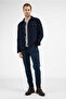 Navy Blue Polo Collar Plain No Slits Flexible Casual Coat 1007255150 - 2