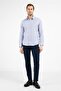 White-Navy Blue Striped Pattern Hard Collar Long Sleeve Pocketless Slim Fit Cotton Shirt 1004255282 - 2