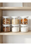6-Piece Vacuum Lid Line Patterned Glass Stylish Breakfast Storage Container White Lid Transparent Design 365 ml - 4