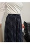 Women's Navy Blue Plaid Patterned High Waist Elastic Chiffon Long Skirt with Asymmetrical Hem - 4