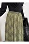 Women's Green Plaid Patterned High Waist Elastic Chiffon Long Skirt with Asymmetrical Hem - 4