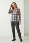 Women's Plus Size Lycra Crew Neck Stone Printed Plaid Pattern Soft Sweater Mom Blouse - 5