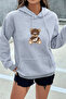 Women's Winter Cotton Bear Printed Hooded Oversize Sweatshirt with Kangaroo Pocket