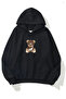 Women's Winter Cotton Best Bear Printed Hooded Kangaroo Pocket Oversize Sweatshirt