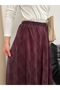 Women's Burgundy Plaid Patterned High Waist Elastic Chiffon Long Skirt with Asymmetrical Hem - 4
