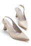 Women's Beige Satin Open-Back Pointed Thin Heeled Shoes