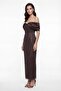 Women's Brown Slim Fit Boat Neck Midi Beaded Formal Dress - 2