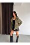 Khaki Stand Collar Short Cashmere Coat - 4