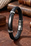 Men's Leather Bracelet Black Steel Name-Engravable Black Knitted Leather Bracelet - 3