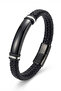 Men's Leather Bracelet Black Steel Name-Engravable Black Knitted Leather Bracelet - 5