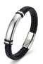 Men's Leather Bracelet Shiny Steel Name-Engravable Black Knitted Leather Bracelet - 5