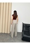 High Waist Wide Leg Trousers with Internal Elastic and Grass Detail 8908 - 7