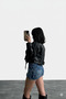 New Season Oversize Women's Black Belted Biker Leather Jacket Trend Model - 3