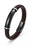 Men's Leather Bracelet Black Steel Name-Engravable Brown Knitted Leather Bracelet - 5