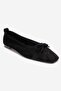 Sosa Black Suede Genuine Leather Blunt Toe Bowknot Women's Ballerina Shoes - 3