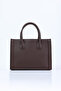 Women's Brown Hard Tote Hand and Shoulder Bag - 3