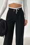 Women's Black Wide Leg High Waist Lace-Up Fabric Trousers - 3