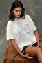 Women's 100% Cotton Crew Neck Oversize White Printed T-Shirt