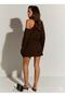 Women's Brown One-Shoulder Off-Sleeve Mini Dress - Batwing Sleeve Elegant Two-Thread Dress - 3