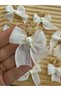 Cipso Floral Cream Linen Bow with Pearl Decoration Ribbon 25 Pieces