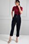 Women's Elastic Waist Belted Pocketed Double-Legged Pleated Trousers - 2